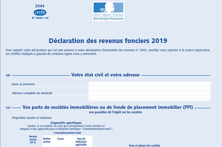 Déclaration 2020 des revenus fonciers 2019